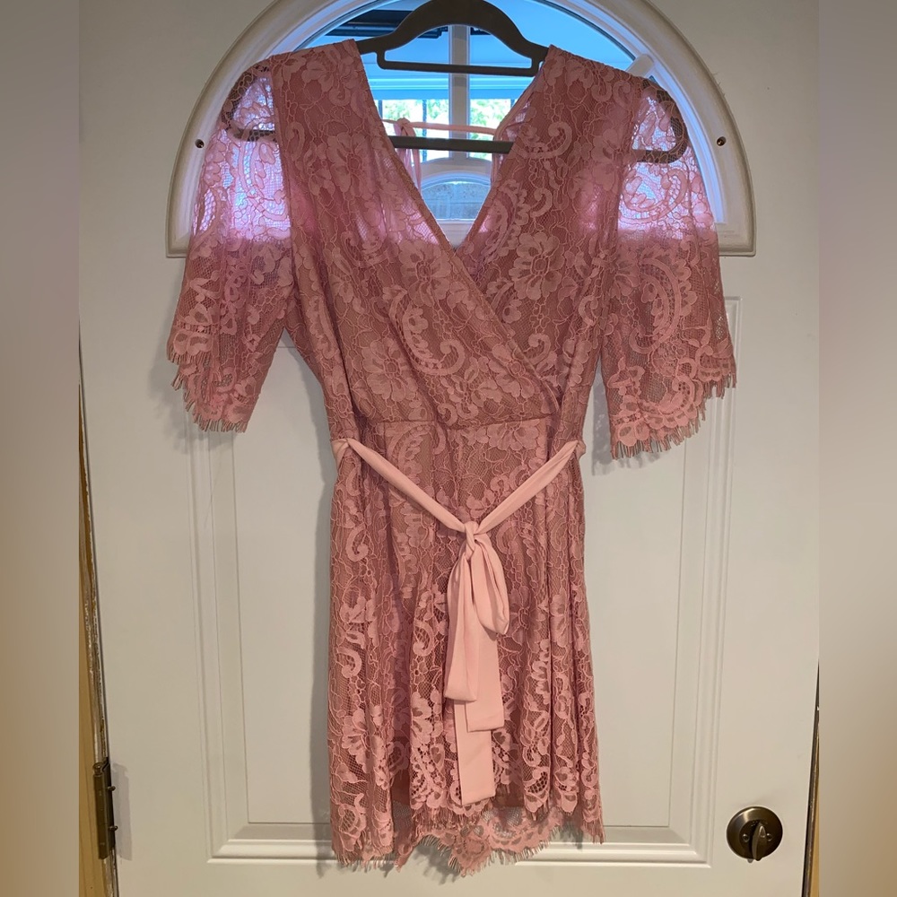 Women’s pink lace romper NWT
